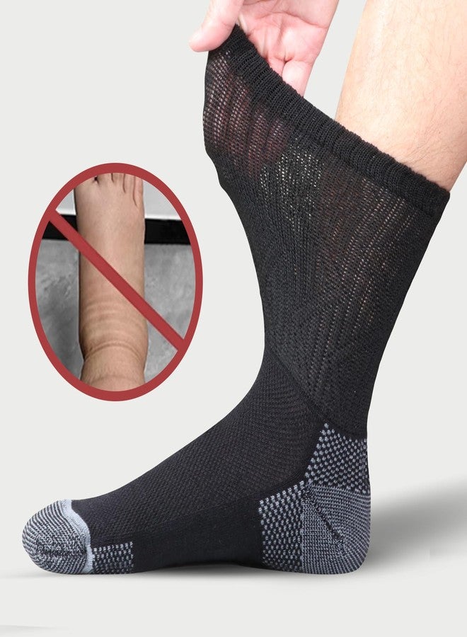 YUEDGE Men's Black Viscose Bamboo Diabetic Socks Wide Top Non Binding Neuropathy Socks For Men And Women Size 9-11, 5 Pairs - Image 4